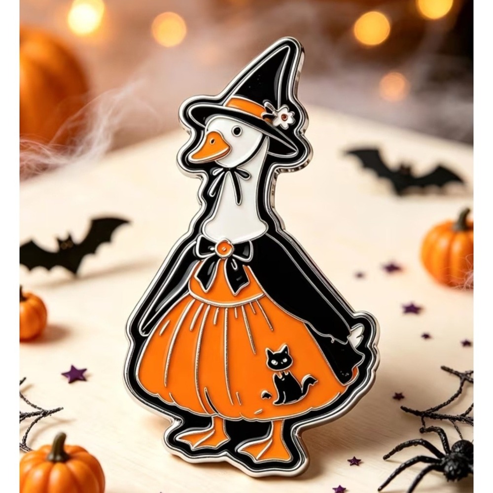 Halloween Witch Silly Goose Enamel Pin Spooky Pumpkin Skirt